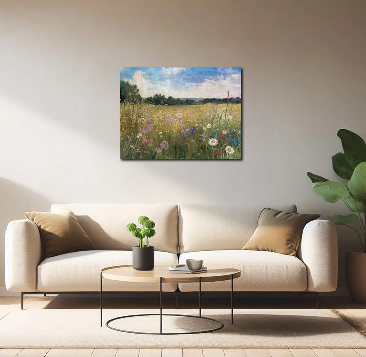 Wildflower Serenity: Impressionistic Floral Digital Oil Painting Print - Museum-Quality Poster