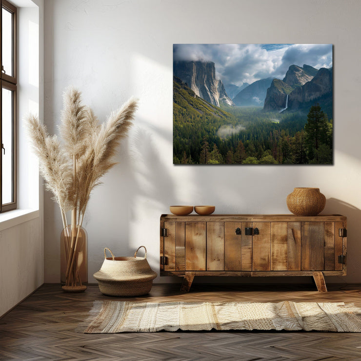 Majestic Summer Glow: Yosemite Valley Art Print on Framed Canvas