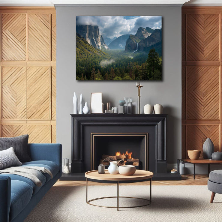 Majestic Summer Glow: Yosemite Valley Art Print on Framed Canvas