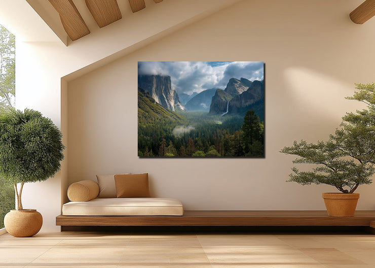Majestic Summer Glow: Yosemite Valley Art Print on Framed Canvas