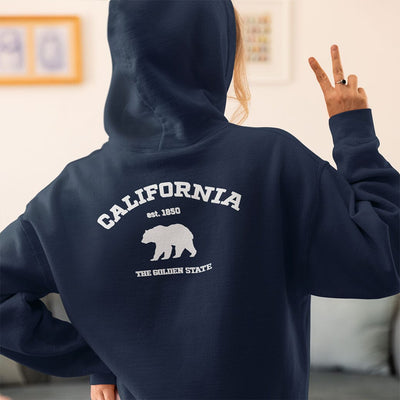 California College Style Bear Silhouette Unisex Hoodie - Back Print