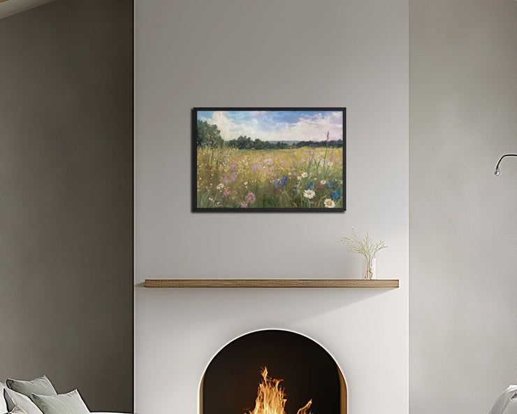 Wildflower Serenity: Impressionistic Floral Digital Oil Painting Print - Premium Framed poster