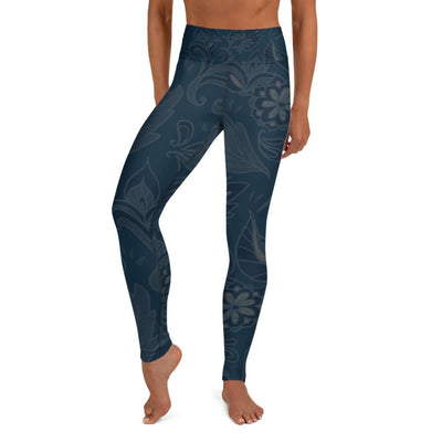 Deep Blue Flower Pattern Yoga Leggings