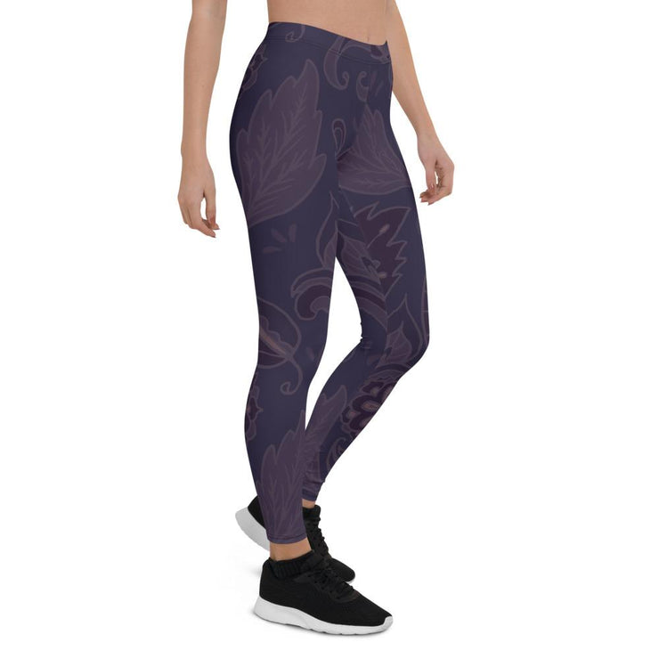 Deep Blue and Purple Flower Swirl Leggings