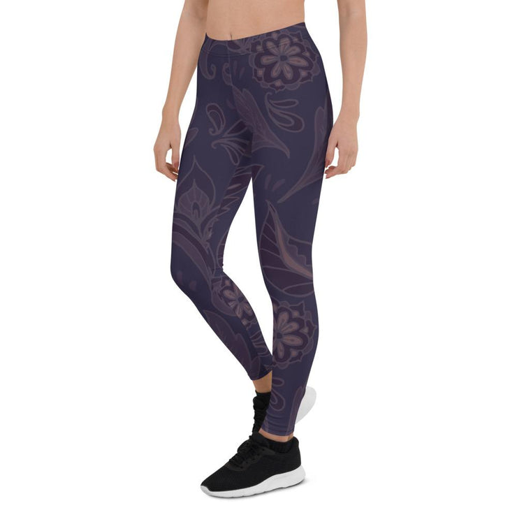 Deep Blue and Purple Flower Swirl Leggings