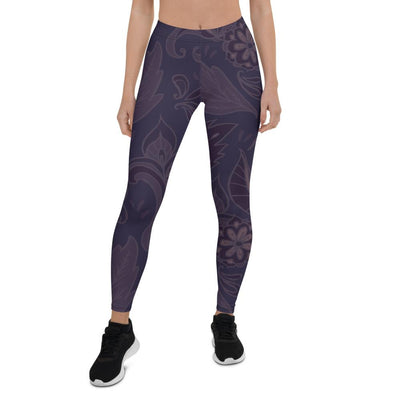 Deep Blue and Purple Flower Swirl Leggings