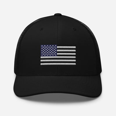 Monochrome American Flag Embroidered Trucker Cap