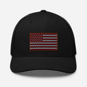 Red Tint American Flag Embroidered Trucker Cap