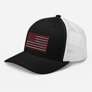 Red Tint American Flag Embroidered Trucker Cap