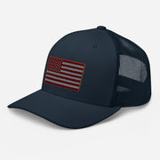 Red Tint American Flag Embroidered Trucker Cap