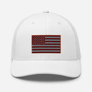 Red Tint American Flag Embroidered Trucker Cap