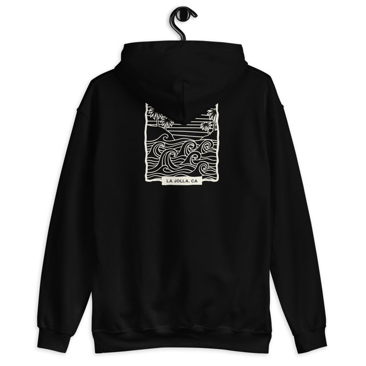 La Jolla Unisex Hoodie - Cozy Pullover Sweatshirt, California Beach Style, Perfect Gift for Surf Lovers & Ocean Enthusiasts