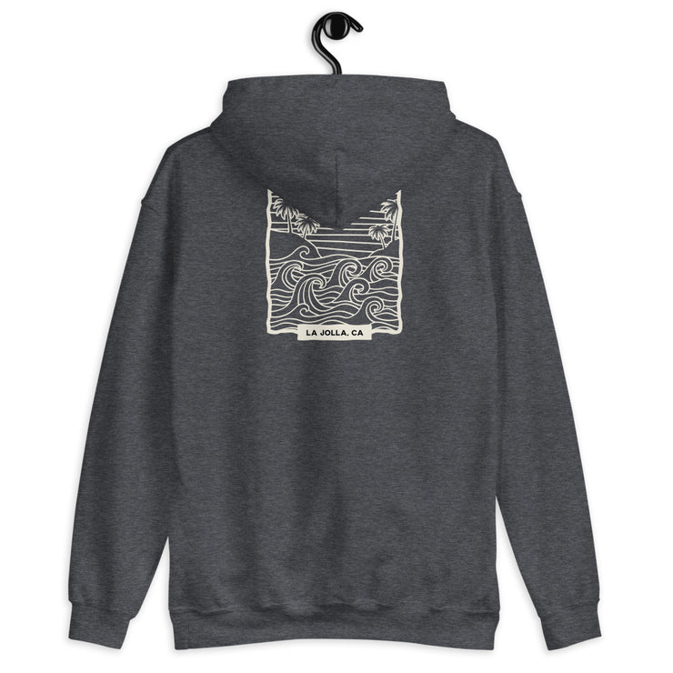 La Jolla Unisex Hoodie - Cozy Pullover Sweatshirt, California Beach Style, Perfect Gift for Surf Lovers & Ocean Enthusiasts