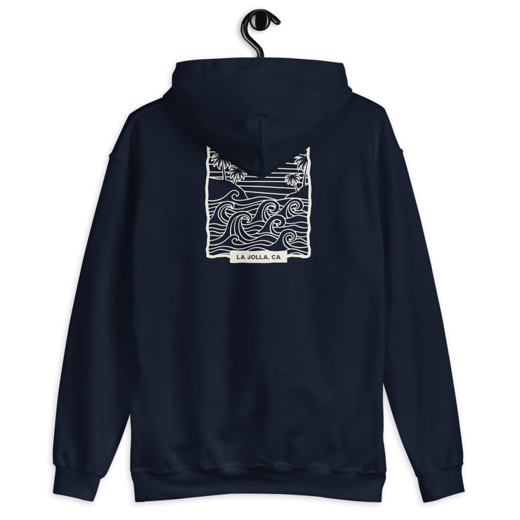 La Jolla Unisex Hoodie - Cozy Pullover Sweatshirt, California Beach Style, Perfect Gift for Surf Lovers & Ocean Enthusiasts